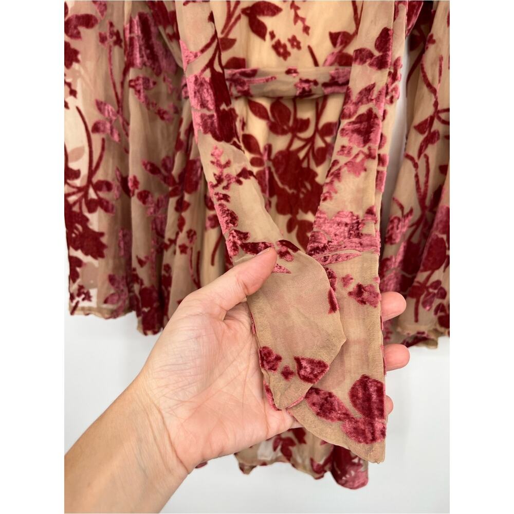 Vici Calgary Floral Velvet Burnout Tie Dress XL Mini Billowy Whimsy Boho Fairy - Picture 12 of 14